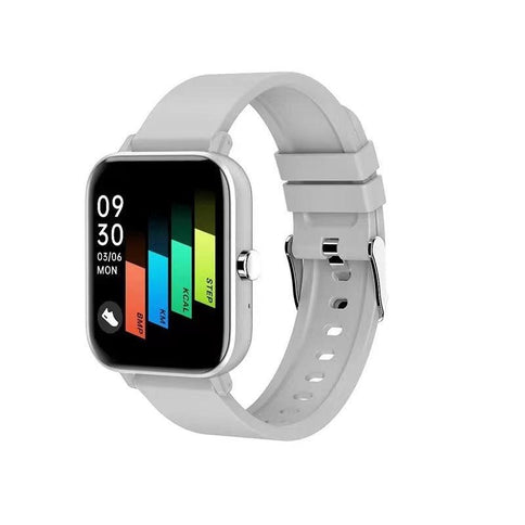 Stylish blood pressure smart watch with heart rate monitor, colorful display, and a sleek grey strap for health tracking