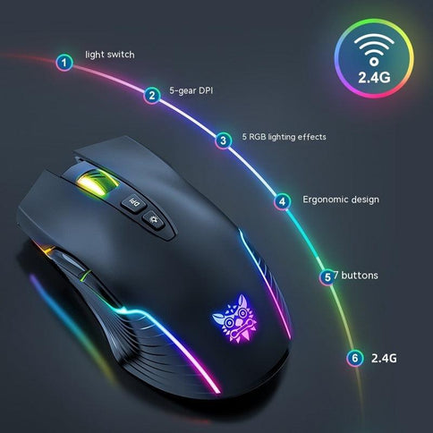 Wireless gaming mouse Bluetooth with ergonomic design, 5 DPI settings, and customizable RGB lighting effects for an enhanced gaming experience