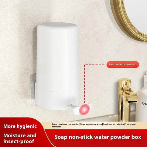 Wall mounted soap grinder in sleek white design featuring adjustable levels and a moisture-proof box for convenient storage