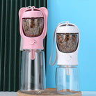 Fashionable portable pet water bottle in pink and white, designed for on-the-go hydration and food storage for pets