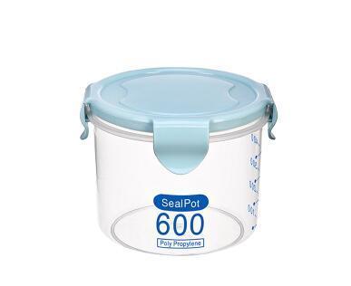 Transparent sealed plastic food storage containers with a blue lid, ideal for keeping your food fresh and organized