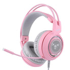 G951 USB gaming headset in pink with LED lights, plush ear cups, and adjustable microphone for immersive sound.