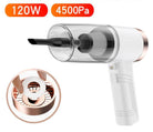 Powerful mini car vacuum cleaner with 120W motor and 4500Pa suction, ideal for pet hair and dual-purpose cleaning.