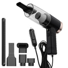 Powerful mini car vacuum cleaner with multiple attachments, perfect for removing pet hair, ideal for car interiors.