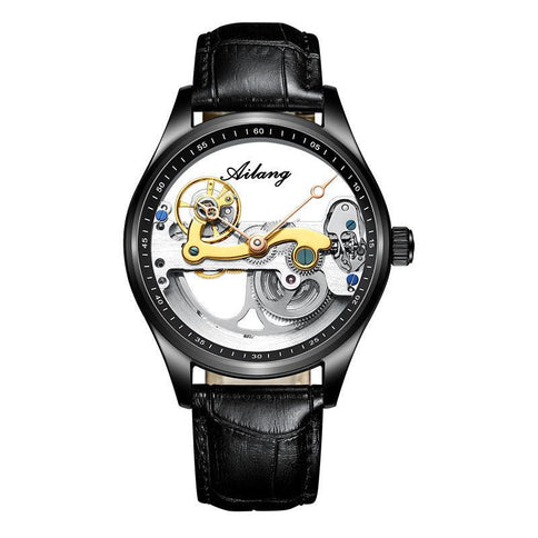 Creative automatic mechanical watch featuring a hollow design with a silicone band, perfect for modern male style.