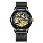 Stylish luxury luminous mechanical watch with a waterproof steel band and intricate gold movement design