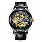 Stylish mechanical watch with luminous features, waterproof steel band, and a striking gold and black design from Highfre