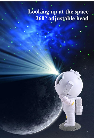 Astronaut lamp galaxy star projector illuminating a starry sky with adjustable 360° head for home room decoration