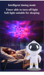 Galaxy star projector with astronaut design projecting colorful starry sky for a soothing night light in a child's bedroom