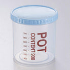 Transparent sealed plastic food storage containers with a blue lid and measurement markings for easy portion control