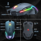 Ergonomic wireless gaming mouse Bluetooth with RGB lighting, DPI settings, and charging interface for enhanced gameplay.