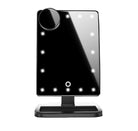 Touch screen makeup mirror with 20 LED lights and Bluetooth music speaker, ideal for stylish makeup application.