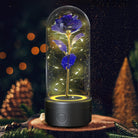 Bluetooth rose flowers LED light featuring a blue rose in a glass dome with warm glowing lights, perfect for home decor