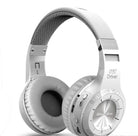 Bluedio white and silver Bluetooth headphones with cushioned ear pads, perfect for enjoying music at an affordable price