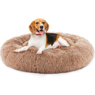 24 inch plush faux fur cat bed designed for pets up to 25 lbs, featuring a fluffy round shape for ultimate comfort.