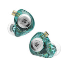 Stylish KZ EDX Pro earphones in transparent green design with metallic accents for a modern sporty look.