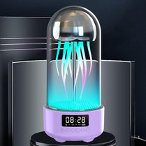 3 in 1 colorful jellyfish lamp with clock featuring luminous jellyfish displays and a portable stereo design