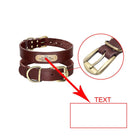 Durable brown personalized dog collars with nameplate ID tags, featuring a metal buckle and secure adjustable fit for medium to large breeds.