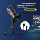 Professional noise reduction recording microphone with RGB lighting effects and adjustable stand for optimal sound capture