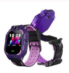 Vibrant purple children's smart watch featuring a camera, touch screen, and adjustable strap, designed for young adventurers