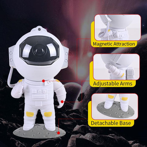 Astronaut lamp galaxy star projector featuring adjustable arms and a detachable base for immersive starry sky decoration