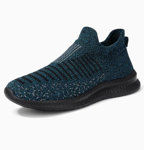 Lightweight men's trendy running shoes in teal with a sock-like fit, designed for comfort and style, perfect for running.