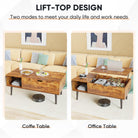 Adjustable height coffee table featuring a lift-top design, perfect for living room or office use with storage compartments