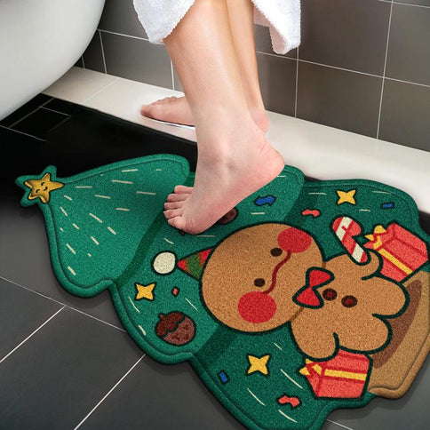 Festive Christmas gingerbread man carpet featuring a cheerful gingerbread design with holiday decorations, perfect for seasonal decor