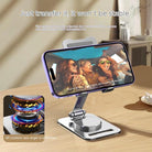 Adjustable phone holder stand with 360 degrees rotation for optimal viewing angles, ideal for various uses and environments.