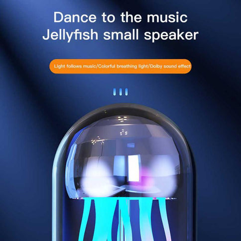 Colorful jellyfish lamp with clock featuring luminous effects, a portable stereo speaker, and synchronized breathing lights