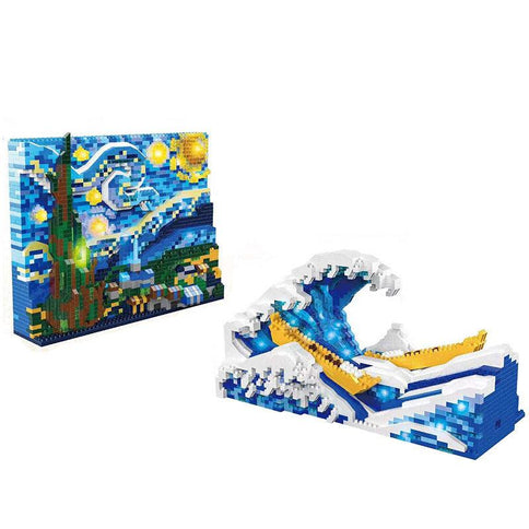 Colorful micro-particle assembling creative building blocks toy featuring a wave design and artistic scene for imaginative play