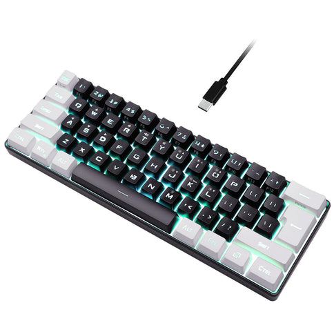 Simple and compact 61-key compact keyboard with customizable RGB backlighting and a sleek design for efficient typing