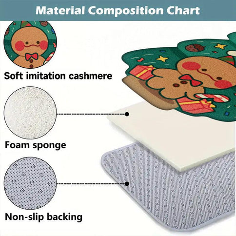 Special-shaped flannel Christmas gingerbread man carpet with soft cashmere, foam sponge, and non-slip backing for holiday decoration