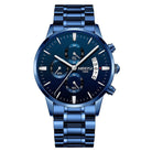 Luxury men's chronograph watch with a blue metallic finish and multiple timekeeping dials, ideal for stylish occasions