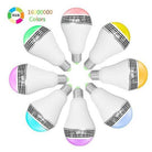 Colorful LED smart Bluetooth speaker bulb lights in various hues, perfect for creating ambient lighting in any setting