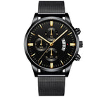 Luxury quartz watch for men featuring a black mesh band and sleek design, perfect as a business mesh band watch for men.