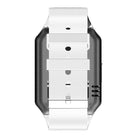 Back view of DZ09 smart watch for fitness with a sleek design and adjustable white strap, showcasing a durable build