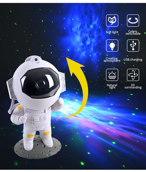 Galaxy star projector astronaut lamp creating a starry sky night light with colorful effects for home room decoration