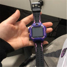 A children's smart watch featuring a vibrant purple and black design, ideal for kids with fun functionalities