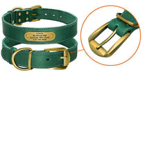 Stylish personalized dog collars with nameplate for medium to large dogs, featuring a gold buckle and customizable ID tags.