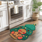 Colorful Christmas gingerbread man carpet featuring a festive gingerbread couple and decorated tree, perfect for holiday decor