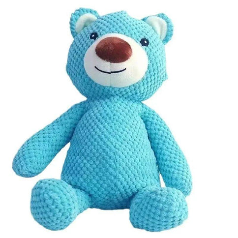 Soft plush blue bear squeaky toy for large dogs, perfect for chewing and training, categorized as large squeaky dog toys