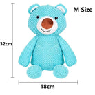 Cute large squeaky dog toy in blue bear shape, soft plush fabric ideal for chewing and training