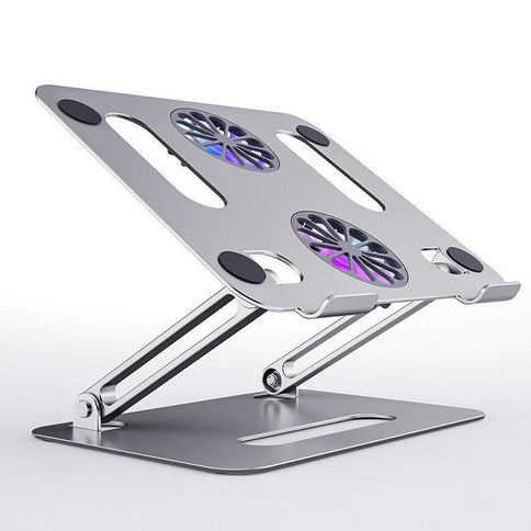 Foldable aluminum laptop stand with adjustable height and ventilation design for better airflow and ergonomic comfort