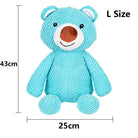 Large squeaky dog toy shaped like a blue bear, featuring soft plush fabric perfect for chewing and molar training.