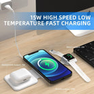 3 in 1 wireless charger with foldable design, fast charging for phone, watch, and earbuds at a desk setup