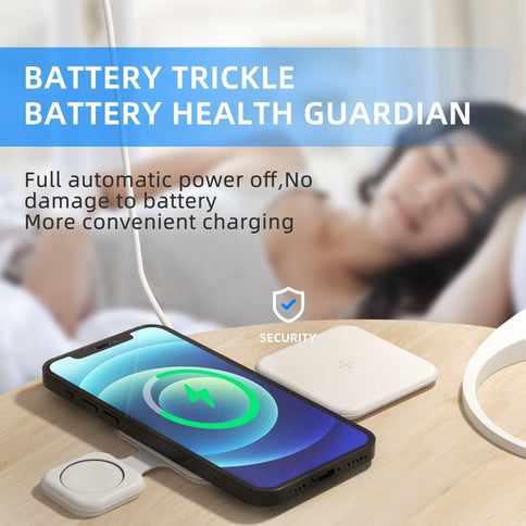 3 in 1 wireless charger with multi-device support, featuring foldable design and battery health guardian for safe charging