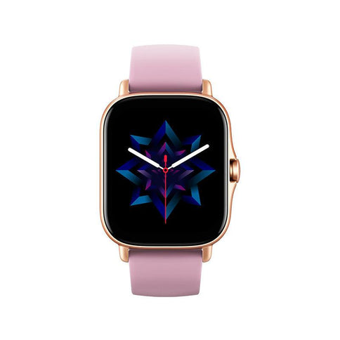 Stylish Bluetooth smart watch for exercise with a vibrant graphic display and pink strap, perfect for fitness tracking.