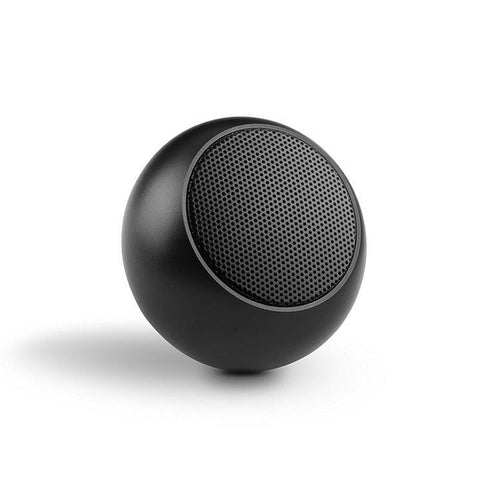 Compact black portable Bluetooth speaker with high volume output, ideal for outdoor use and easy to carry.