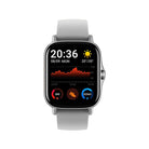 Stylish Bluetooth smart watch for exercise showing workout data, time, and weather forecast on a sleek black screen